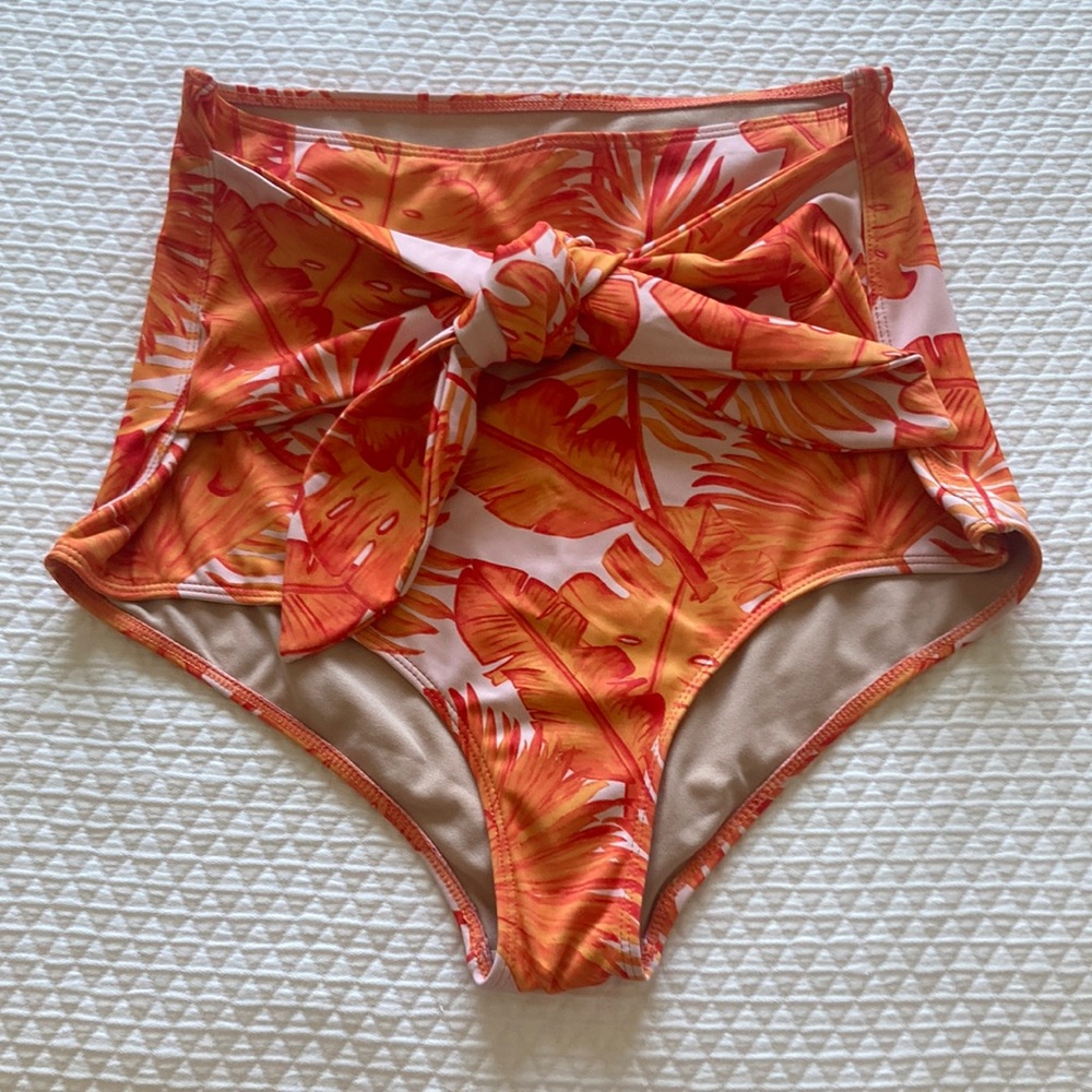 Kortni Jeane Orange Leaf Tie Swim Bottom